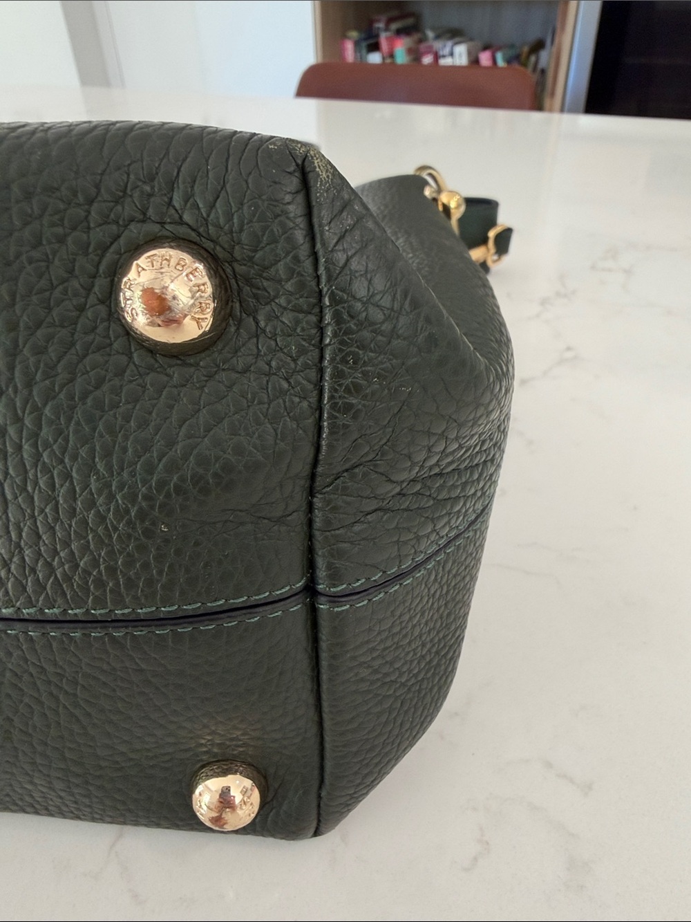 Strathberry Dark Green Pebbled Leather Shoulder Bag with Gold Accents - Picture 3 of 8